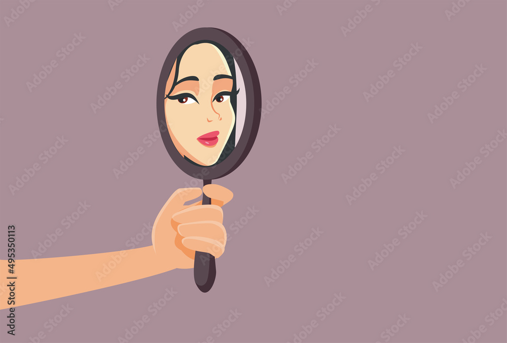 Young Woman Holding a Mirror Vector Cartoon Illustration Young Woman Holding a Mirror Vector Cartoon Illustration