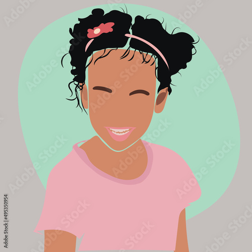 Печать
joyful brunette girl with a pink headband in a pink t-shirt