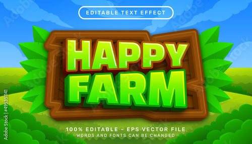 happy farm 3d text effect and editable text effect with leaf illustration