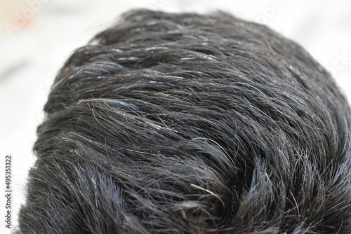 Premature gray hair of an Indian People closeup with blur background