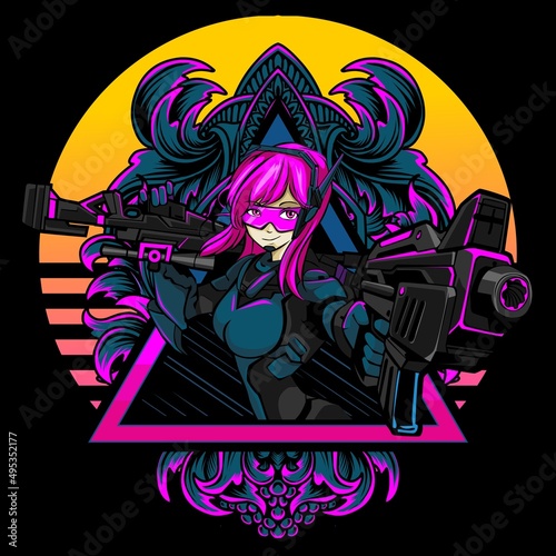 illustration of female agent at gun point