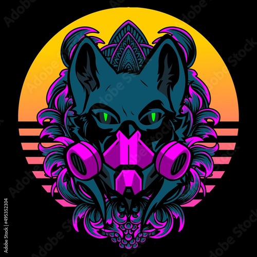 Vector illustration of a wolf head using a gas mask