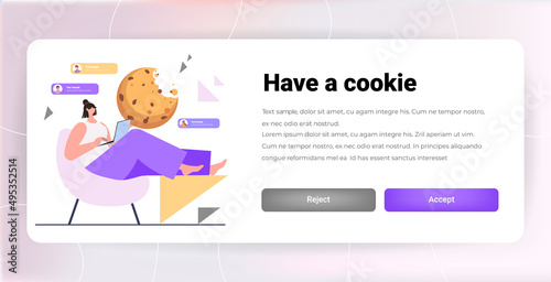 businesswoman holding cookie protection of personal information internet web pop up we use cookies policy notification