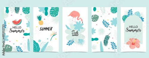 summer sale background for social media story with flamingo