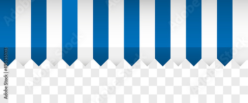 Seamless shop awning. Blue and white striped Tent sun shade for market on white background. Commercial Canopy. Vector illustration pattern.