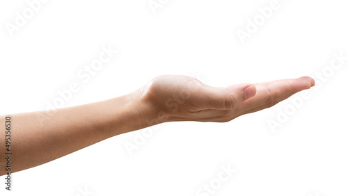 isolated of woman hand holding something like a bottle or can.