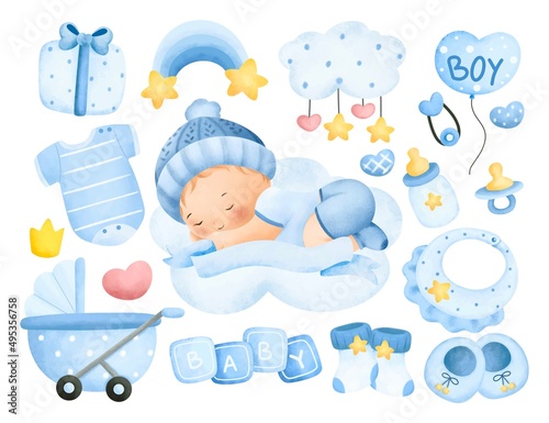 Watercolor Illustration Baby Boy Clipart