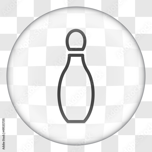 Bowling skittle simple icon. Flat desing. Glass button on transparent grid.ai