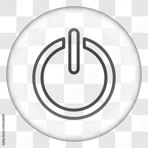 Shut down simple icon vector. Flat desing. Glass button on transparent grid.ai