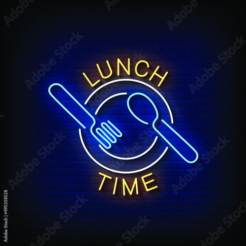 Lunch Time Neon Signs Style Text Vector