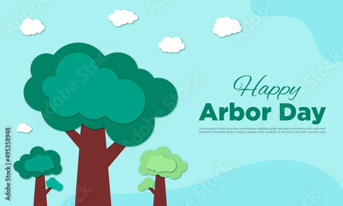 Flat arbor day with paper style background