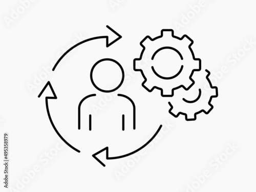 Adaptability man for work icon, job adapt process, evolution leadership concept, change and survive worker, thin line symbol on white background - editable stroke vector illustration