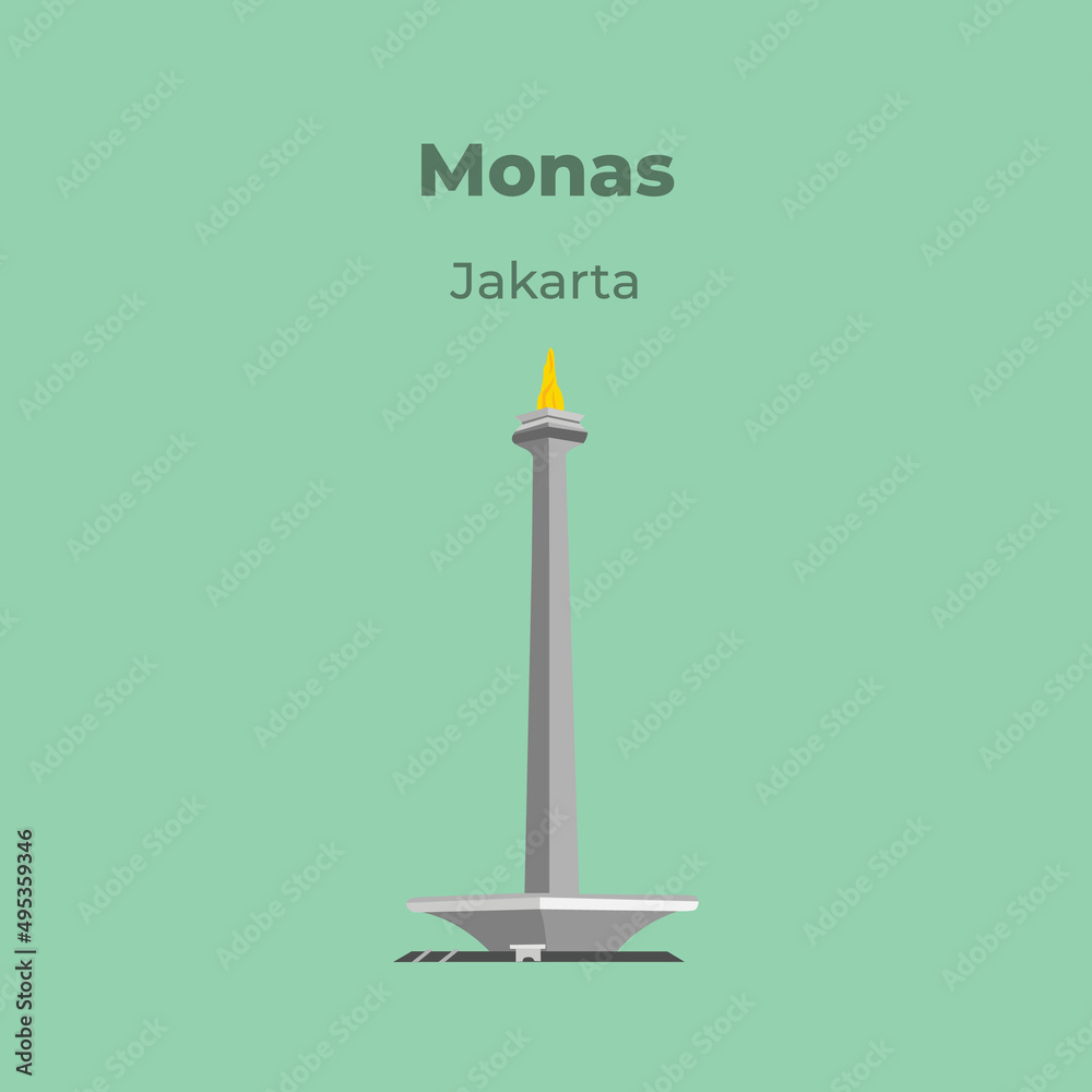 Monument National of Indonesia Vector Illustration. The Landmark of Jakarta City. Monument National of Indonesia Vector Illustration. The Landmark of Jakarta City.