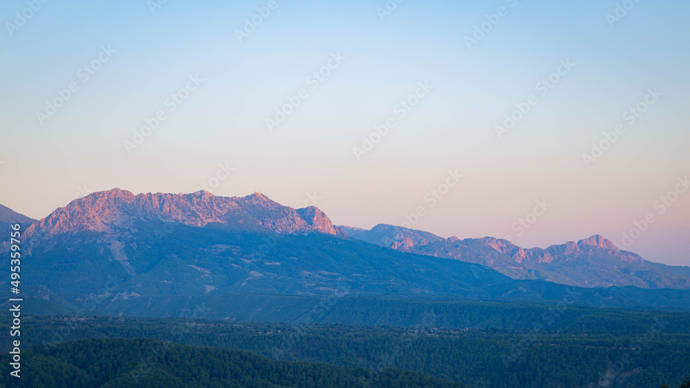 View of the mountain at sunset from the observation deck of Tazy canyon, Turkey