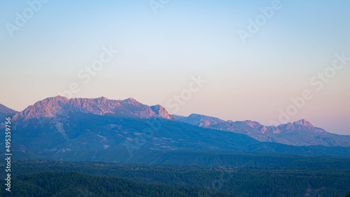 View of the mountain at sunset from the observation deck of Tazy canyon, Turkey © Ilia Grechko