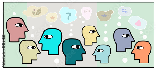 Thinking divergent, lateral, analytical brainstorming colourful face icons development mind observation thinking skill, creative process collection set. colourful vector set. Background art for blogs,