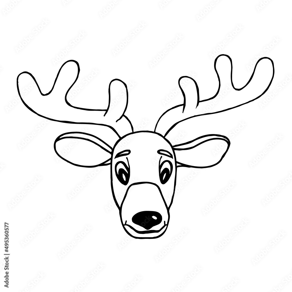 The face of a cartoon deer animal on a white background.Vector illustration in doodle style.It can be used in children's textiles, postcards The face of a cartoon deer animal on a white background.Vector illustration in doodle style.It can be used in children's textiles, postcards