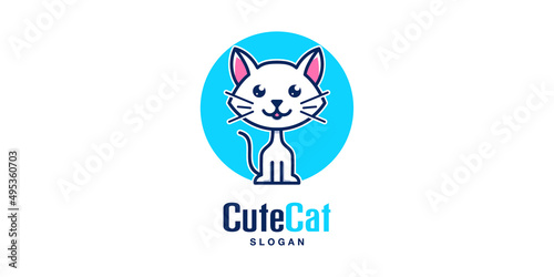 Cute Cat Cartoon Illustration Animal Pet Kitten Character Funny Kitty Meow Mascot Vector Logo Design