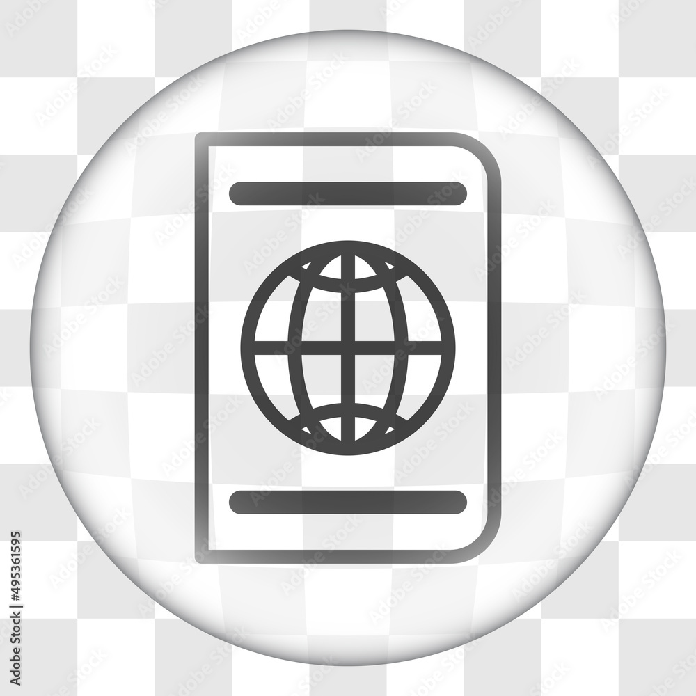 Passport simple icon. Flat desing. Glass button on transparent grid.ai