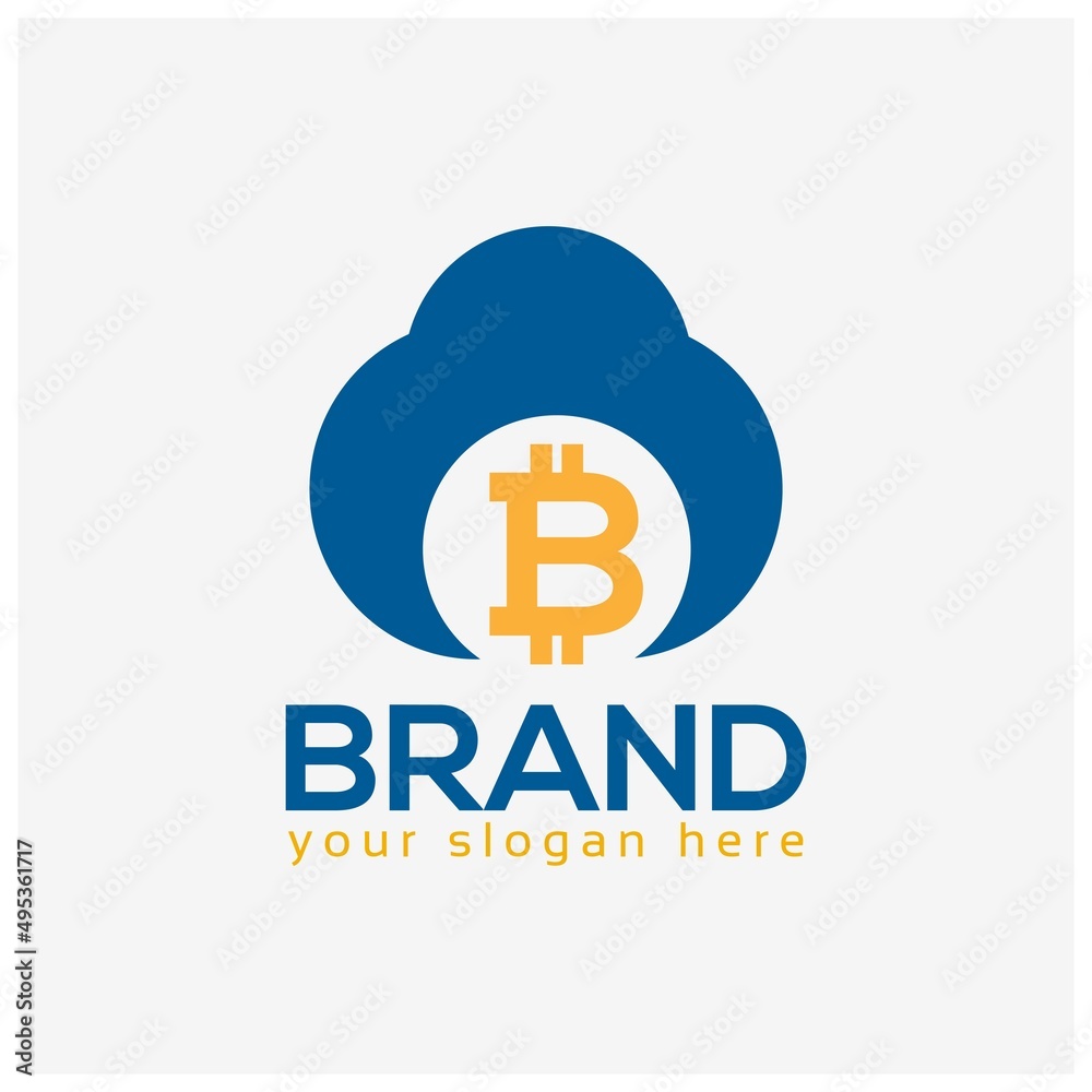 Cloud and Bitcoin logo vector. Flat design. Vector Illustration on white background. Cloud and Bitcoin logo vector. Flat design. Vector Illustration on white background.
