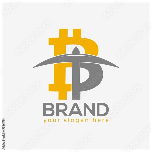 Mining bitcoin logo vector. Flat design. Vector Illustration on white background.