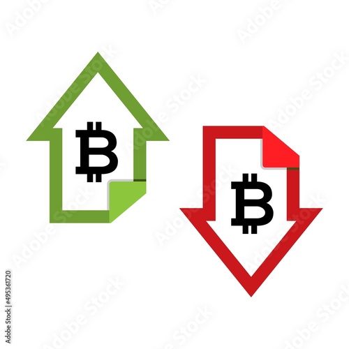 Illustration of Bitcoin currency goes up and goes down. Vector Illustration on white background.
