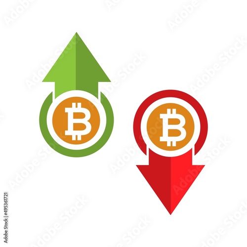 Illustration of Bitcoin currency goes up and goes down. Vector Illustration on white background.