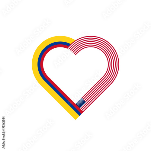 unity concept. heart ribbon icon of colombia and united states flags. vector illustration isolated on white background
