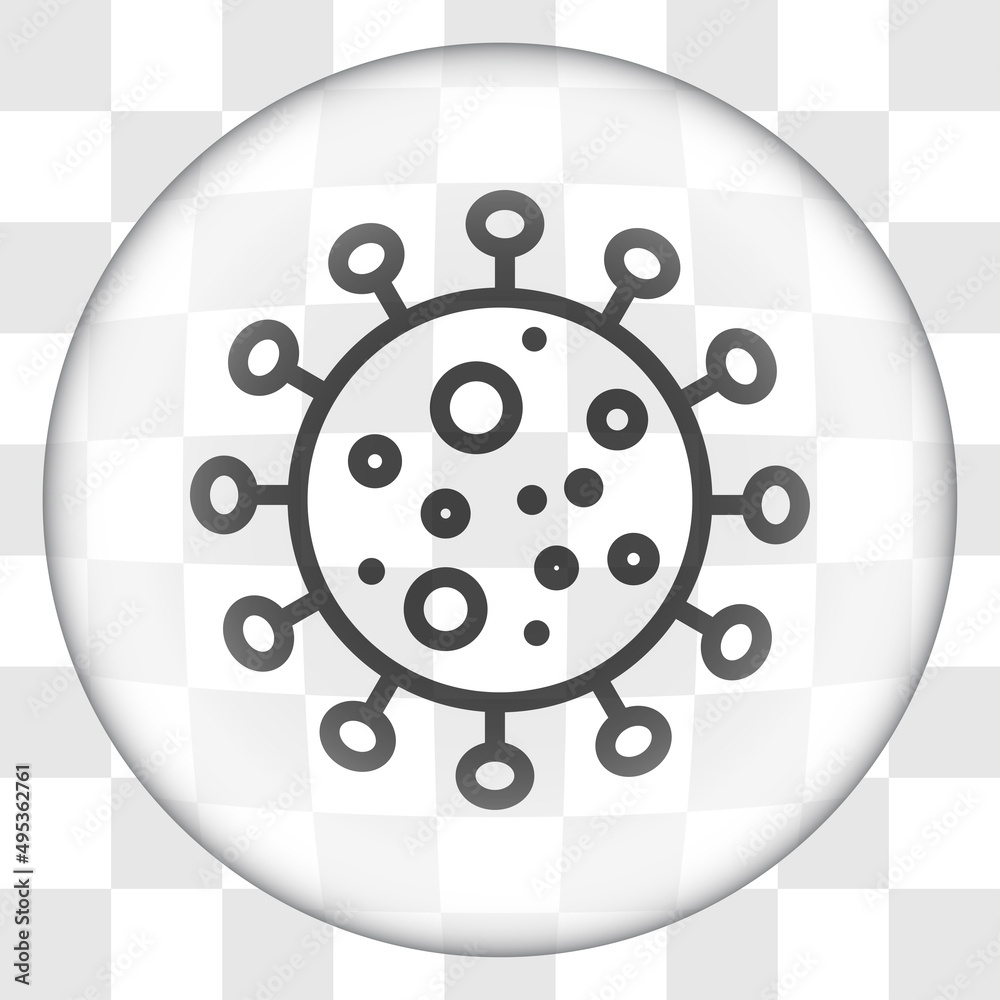 Virus simple icon. Flat desing. Glass button on transparent grid.ai