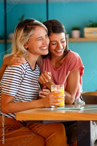 Portrait of happy young women  friends having fun together. People happiness concept.