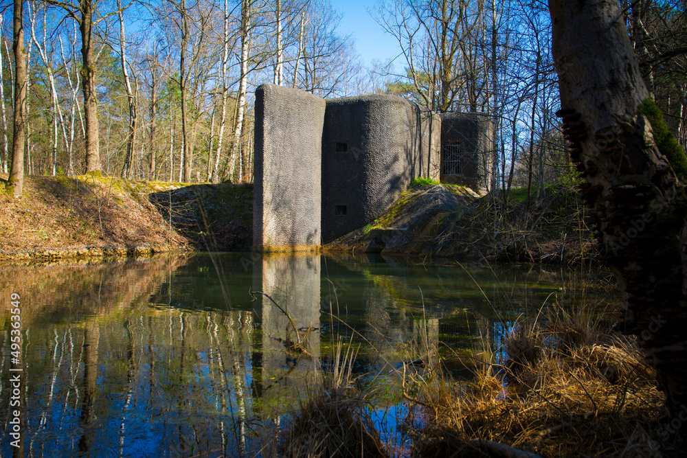 Fototapeta premium WWII lock bunker at anti tank canal in Mastenbos, Kapellen, Belgium