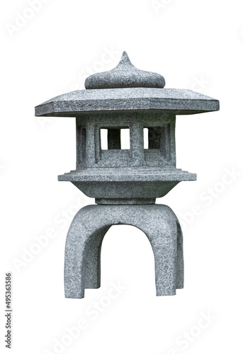 Isolated stone lantern for garden decoration on white background, Japanese or Asia stone lantern. Clipping path in the file.