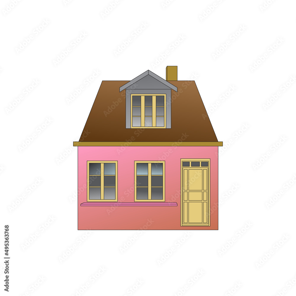 A little pink house. A house with large windows. A little pink house. A house with large windows.