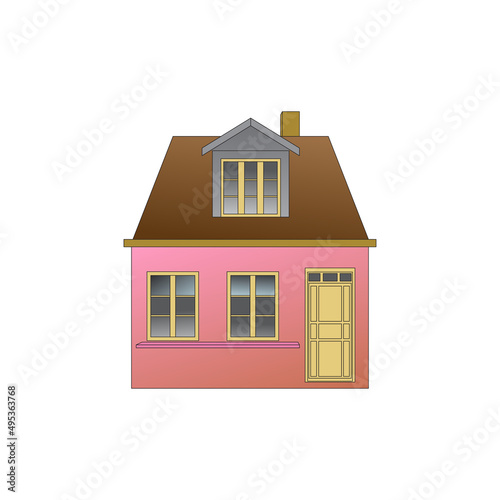 A little pink house.  A house with large windows.