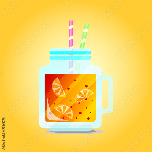 Wallpaper Mural A glass of orange juice with tubes. Orange lemonade with slices. Torontodigital.ca