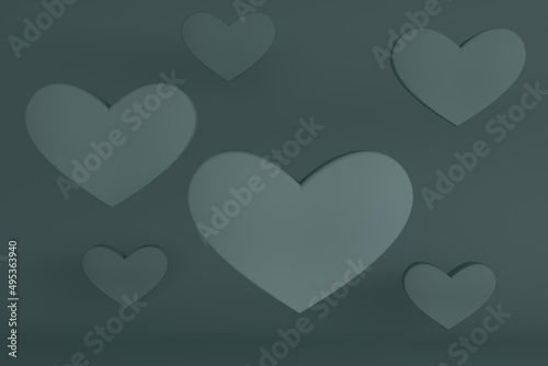 green floating hearts 3d render