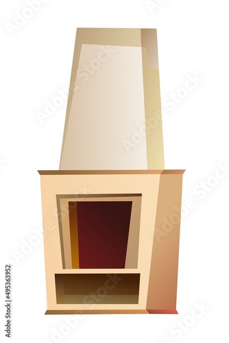 Fireplace with chimney and mantel for living room. Antique oven for baking by fire. House hearth home. Cartoon style. Object isolated on white background. Vector