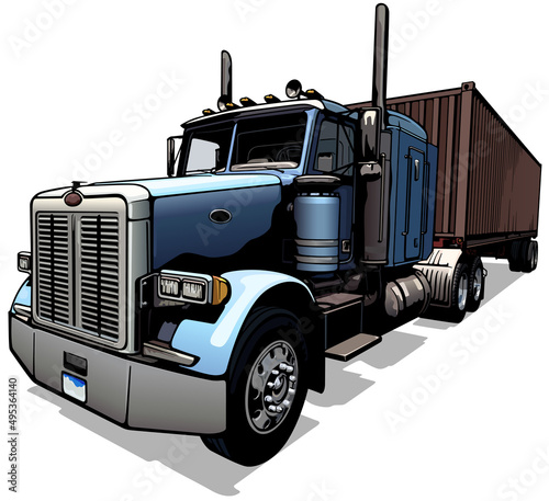 American Truck with Trailer - Colored Illustration Isolated on White Background, Vector photo
