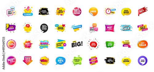 Sale offer discount flash banners. Promo deal price stickers. Black friday special offer tags. Sale bubble coupon. Promotion discount banner templates design. Flash offer sticker. New deal tag. Vector