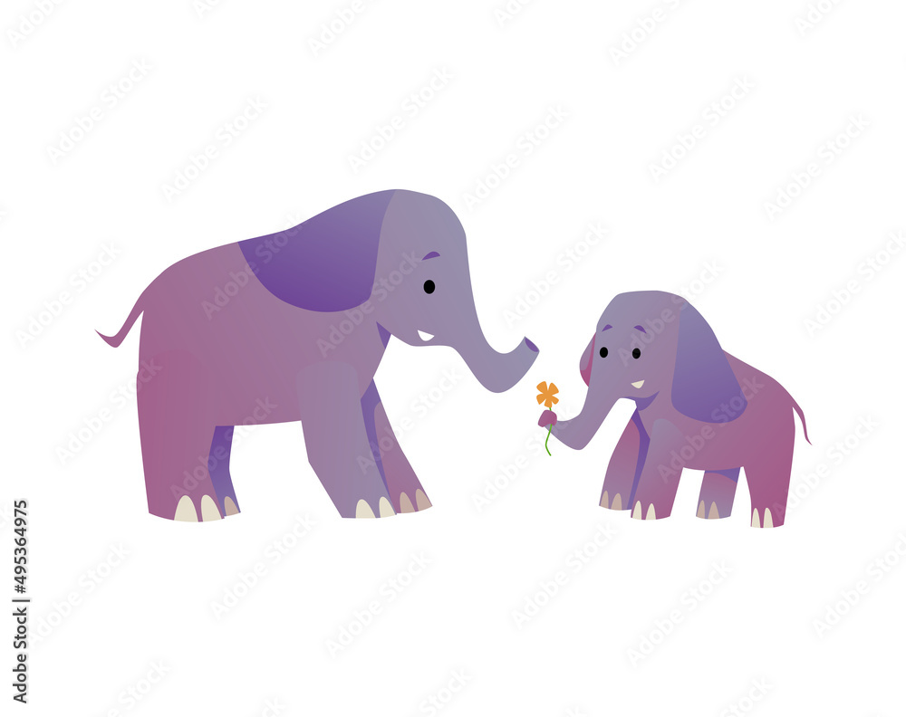 Mother and child elephants cartoon characters flat vector illustration isolated. Mother and child elephants cartoon characters flat vector illustration isolated.