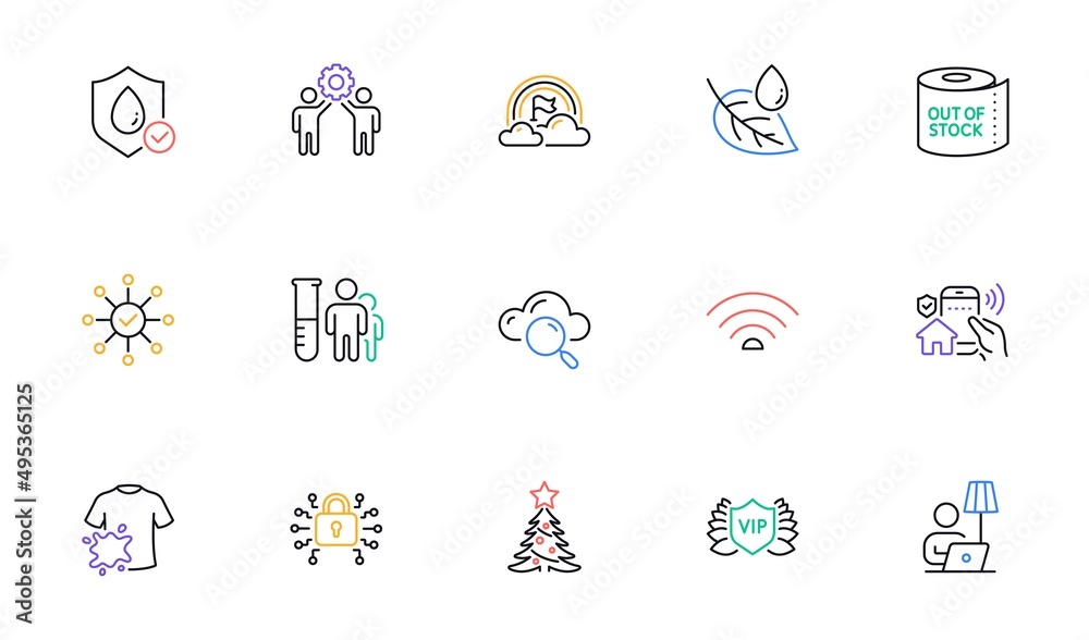 Employees teamwork, Cloud computing and Survey check line icons for website, printing. Collection of Christmas tree, Vip security, Wifi icons. Leaf dew, House security. Vector Employees teamwork, Cloud computing and Survey check line icons for website, printing. Collection of Christmas tree, Vip security, Wifi icons. Leaf dew, House security. Vector