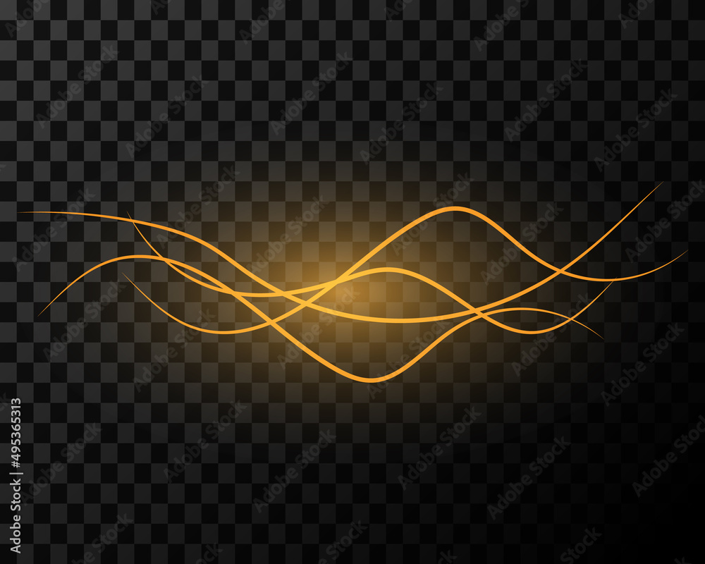 Abstract golden lines, beautiful waves on a transparent background Abstract golden lines, beautiful waves on a transparent background