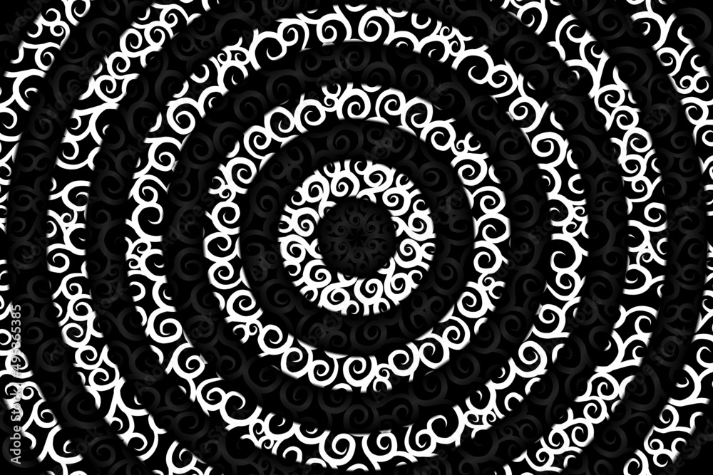 seamless circular circle Black and white caleidoscope gradient flower art pattern of indonesian traditional tenun batik ethnic dayak ornament for wallpaper ads background seamless circular circle Black and white caleidoscope gradient flower art pattern of indonesian traditional tenun batik ethnic dayak ornament for wallpaper ads background