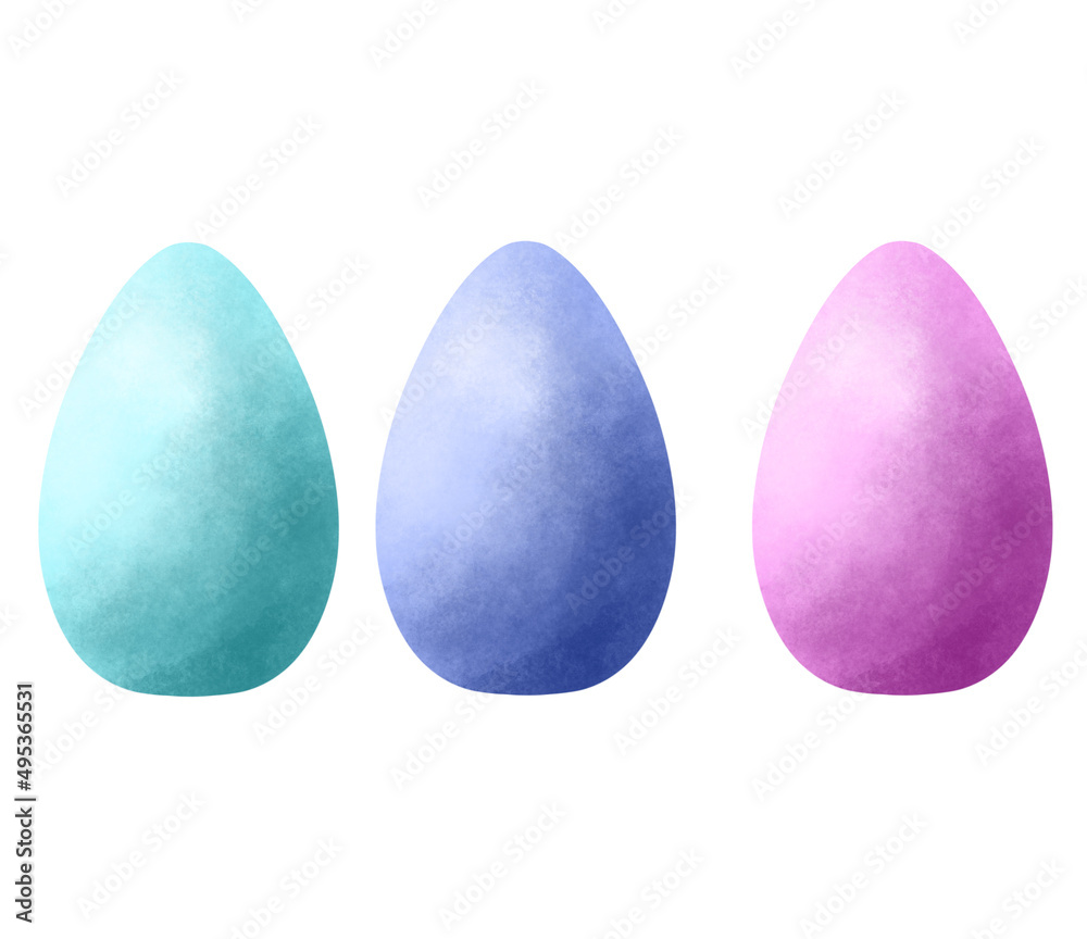 Cute collection of three digital drawn colorful Easter eggs for holiday design or decoration on white background Cute collection of three digital drawn colorful Easter eggs for holiday design or decoration on white background