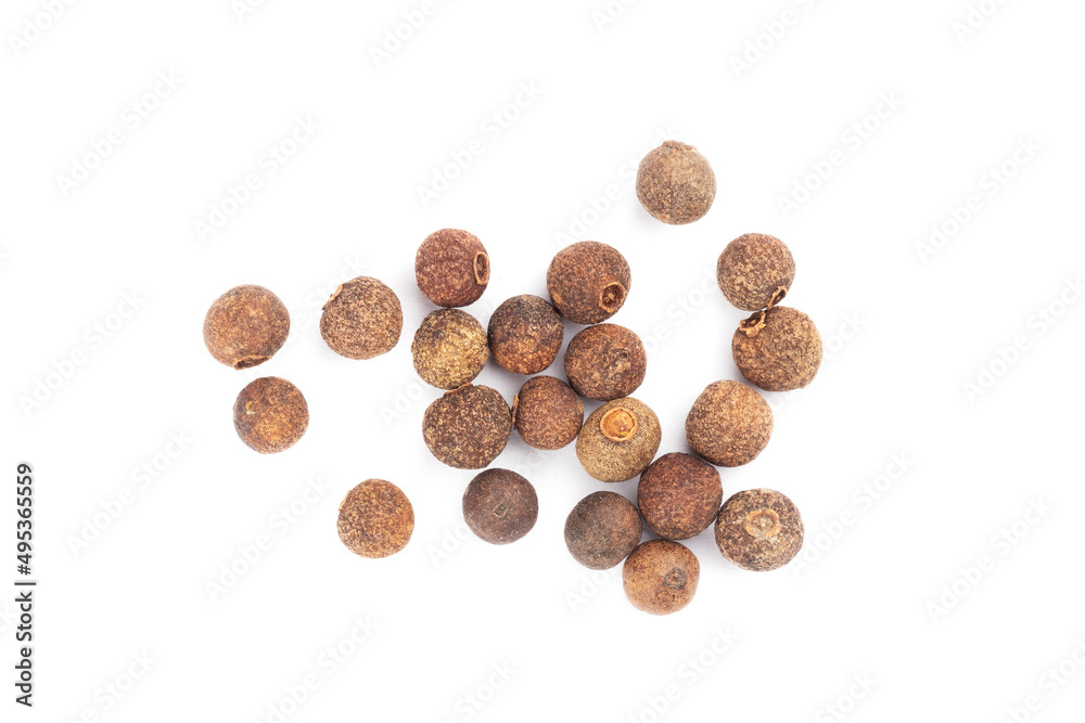 Middle size bunch spice Allspice on white background isolated. Flat lay. Close up. Macro Middle size bunch spice Allspice on white background isolated. Flat lay. Close up. Macro