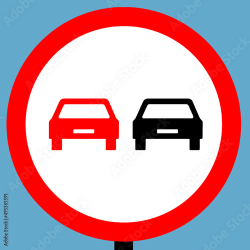 No overtaking where the road narrows traffic sign