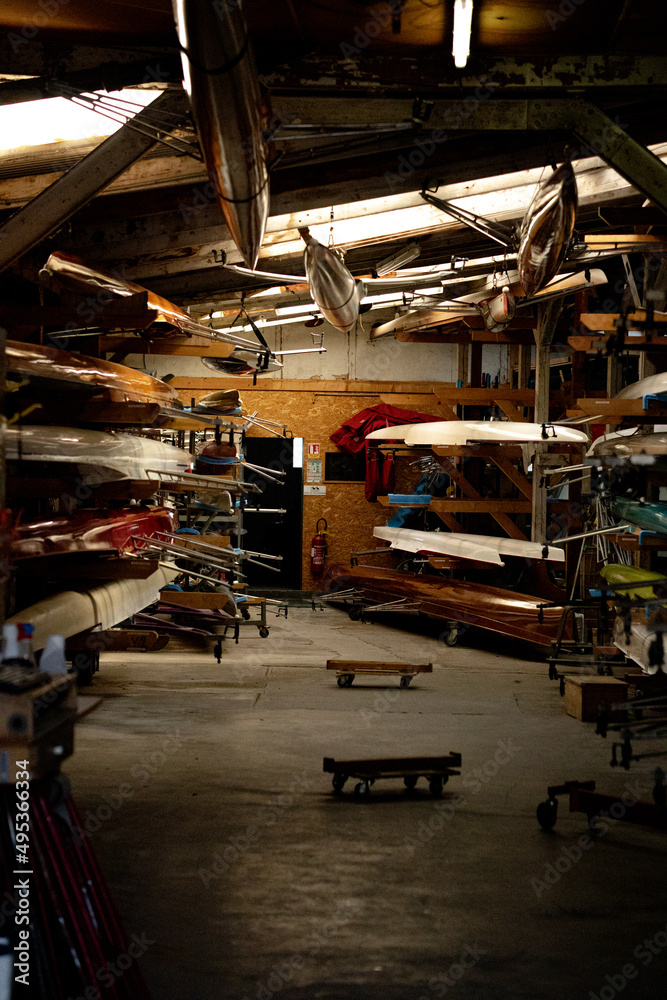 Inside of a rowing club