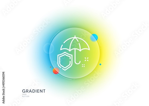 Umbrella line icon. Gradient blur button with glassmorphism. Rain defence sign. Safe insurance symbol. Transparent glass design. Umbrella line icon. Vector