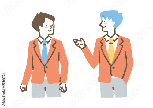 会話する男子学生_色