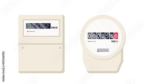Electric meter. Automatic meter electric power. Household or industrial measuring equipment in flat style. Electricity consumption control. Vector illustration isolated on white background.